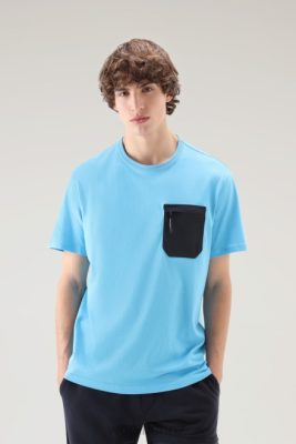 Woolrich Clothing - Woolrich T-shirt in Pure Organic Cotton with Taslan Nylon Zip Pocket Bonnie Blue Men DL82410 Clothing