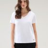 Woolrich Clothing - Woolrich V-neck T-shirt in Pure Cotton Bright White Women DL8271 Clothing