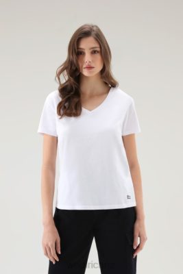 Woolrich Clothing - Woolrich V-neck T-shirt in Pure Cotton Bright White Women DL8271 Clothing