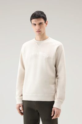 Woolrich Clothing - Woolrich Varsity Crewneck in Garment-Dyed Pure Cotton Fleece Milky Cream Men DL82503 Clothing