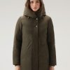Woolrich Clothing - Woolrich Weoka Parka in Soft Ottoman Fabric Dark Green Women DL82281 Clothing