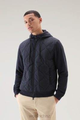 Woolrich Clothing - Woolrich Zip-up Hybrid Hoodie in Cotton and Quilted Taslan Nylon Melton Blue Men DL82509 Clothing