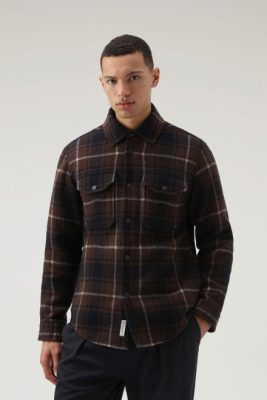 Woolrich NZ - Woolrich Alaskan Check Overshirt in Bonded Wool Blend Brown Check Men DL82694 Clothing