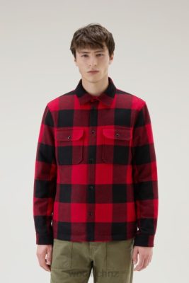 Woolrich NZ - Woolrich Alaskan Padded Check Overshirt in Recycled Italian Wool Blend Red Buffalo Men DL82646 Clothing