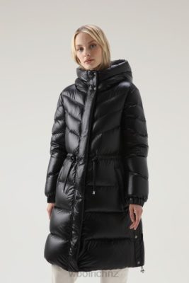 Woolrich NZ - Woolrich Aliquippa Silky Long Down Jacket with a Drawstring Waist Black Women DL82247 Clothing