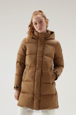 Woolrich NZ - Woolrich Alsea Hooded Down Jacket Dark Camel Women DL82292 Clothing