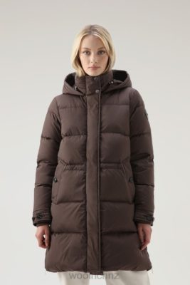 Woolrich NZ - Woolrich Alsea Hooded Down Jacket Soil Brown Women DL82313 Clothing