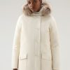 Woolrich NZ - Woolrich Arctic Parka in Ramar Cloth with Four Pockets and Detachable Fur Milky Cream Women DL82361 Clothing