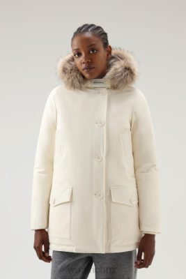Woolrich NZ - Woolrich Arctic Parka in Ramar Cloth with Four Pockets and Detachable Fur Milky Cream Women DL82361 Clothing
