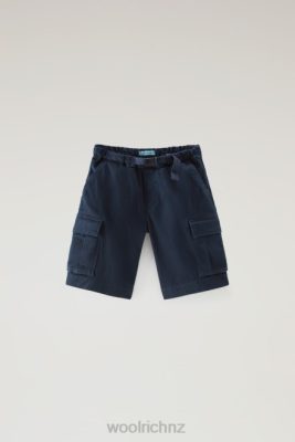 Woolrich NZ - Woolrich B Garment-Dyed Cargo Shorts in Stretch Cotton Melton Blue Boys DL82868 Clothing