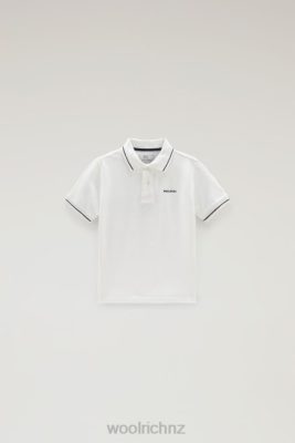Woolrich NZ - Woolrich B Monterey Polo in Stretch Cotton Piquet Arctic White Boys DL82907 Clothing