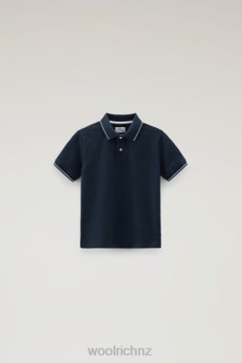 Woolrich NZ - Woolrich B Monterey Polo in Stretch Cotton Piquet Melton Blue Boys DL82901 Clothing
