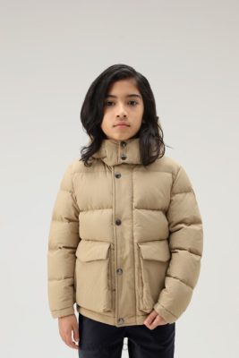 Woolrich NZ - Woolrich B Quilted Taslan nylon Down Jacket with Detachable Hood Gold Khaki Boys DL82928 Clothing