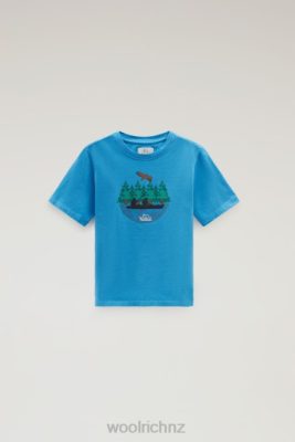 Woolrich NZ - Woolrich B Tee in Pure Cotton with Print Campanula Blue Boys DL82889 Clothing