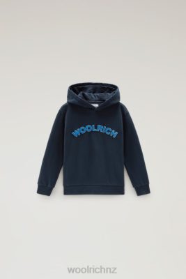 Woolrich NZ - Woolrich B Varsity Hoodie in Pure Cotton Melton Blue Boys DL82904 Clothing