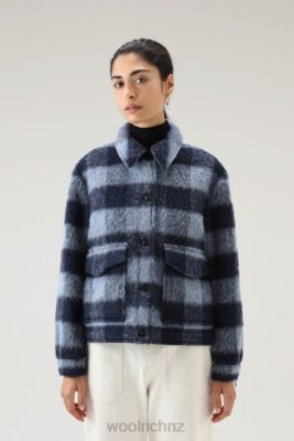 Woolrich NZ - Woolrich Brushed Blended Wool Overshirt with Fringe Blue Buffalo Women DL82253 Clothing
