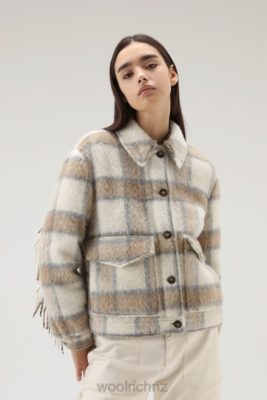 Woolrich NZ - Woolrich Brushed Blended Wool Overshirt with Fringe Cream Check Women DL82232 Clothing