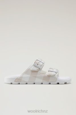 Woolrich NZ - Woolrich Check-Pattern Sandals in Vegan Leather with Double Buckle Check White Off White Women DL82193 Footwear