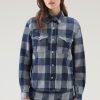 Woolrich NZ - Woolrich Check Shirt in Pure Cotton Denim Dark Indigo Buffalo Women DL8237 Clothing