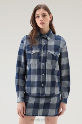 Woolrich NZ - Woolrich Check Shirt in Pure Cotton Denim Dark Indigo Buffalo Women DL8237 Clothing