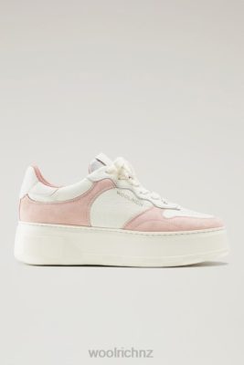 Woolrich NZ - Woolrich Chunky Court Sneakers in Soft Leather with Suede Inserts Rose Off White Women DL82163 Footwear