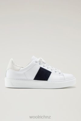 Woolrich NZ - Woolrich Classic Court Sneakers in Soft Leather with Contrast Suede Side Band White Indaco Men DL82784 Footwear