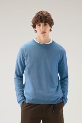 Woolrich NZ - Woolrich Crewneck Sweater in Pure Cotton Campanula Melange Men DL82526 Clothing