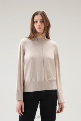 Woolrich NZ - Woolrich Crewneck Sweater in a Cotton Cashmere Blend Beige Melange Women DL8297 Clothing