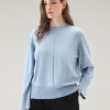 Woolrich NZ - Woolrich Crewneck Sweater in a Cotton Cashmere Blend Pale Indigo Melange Women DL8243 Clothing