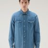 Woolrich NZ - Woolrich Denim Shirt in Pure Cotton Bleached Denim Men DL82625 Clothing