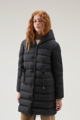 Woolrich NZ - Woolrich Ellis Long Microfiber Down Jacket Black Women DL82304 Clothing