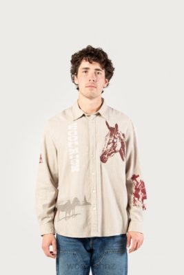 Woolrich NZ - Woolrich Flannel Shirt with Western Print-One Of These Days Sand Men DL82538 Clothing