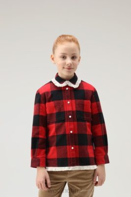 Woolrich NZ - Woolrich G Flannel Buffalo Check Overshirt with Fringe Red Buffalo Girls DL82916 Clothing
