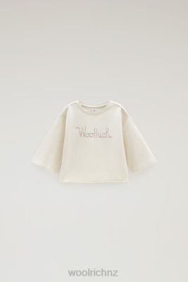 Woolrich NZ - Woolrich G Fleece Cropped Crewneck in Cotton Fleece with Wide Sleeves Milky Cream Girls DL82895 Clothing