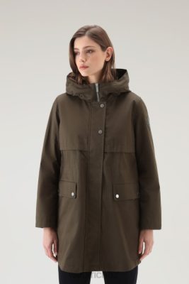 Woolrich NZ - Woolrich Havice Summer Parka in Pure Cotton Dark Green Women DL8258 Clothing