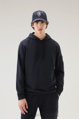 Woolrich NZ - Woolrich Hoodie in Pure Cotton Fleece with Zip Pocket Melton Blue Men DL82394 Clothing