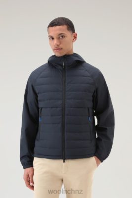 Woolrich NZ - Woolrich Hybrid Jacket in Crinkle Nylon with quilted front and Hood Melton Blue Men DL82499 Clothing