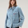 Woolrich NZ - Woolrich Jacket in Stoned-washed Pure Cotton Denim Stone Washed Women DL8231 Clothing