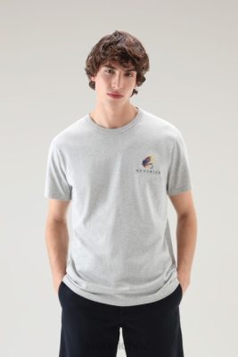 Woolrich NZ - Woolrich Lakeside T-shirt in Pure Cotton Jersey with Back Print Light Grey Melange Men DL82388 Clothing