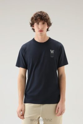 Woolrich NZ - Woolrich Lakeside T-shirt in Pure Cotton Jersey with Back Print Melton Blue Men DL82448 Clothing