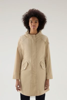 Woolrich NZ - Woolrich Long Summer Parka in Urban Touch Feather Beige Women DL8261 Clothing