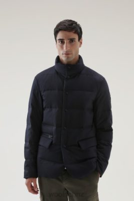 Woolrich NZ - Woolrich Luxe Blazer in Vitale Barberis Canonico Wool Melton Blue Men DL82637 Clothing