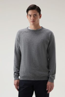 Woolrich NZ - Woolrich Luxe Crewneck in Pure Cashmere Charcoal Men DL82757 Clothing