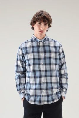 Woolrich NZ - Woolrich Madras Check Shirt in Pure Cotton Poplin Light Blue Check Men DL82427 Clothing