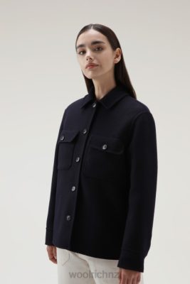 Woolrich NZ - Woolrich Manteco Virgin Double Wool Overshirt Melton Blue Women DL82235 Clothing
