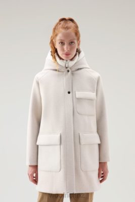 Woolrich NZ - Woolrich Manteco Wool Sideline 2-in-1 Coat Milky Cream Women DL82301 Clothing