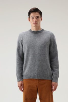 Woolrich NZ - Woolrich Merino Virgin Wool Crewneck with Tweed-Effect Grey Melange Men DL82718 Clothing