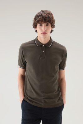 Woolrich NZ - Woolrich Monterey Polo Shirt in Stretch Cotton Piquet Dark Green Men DL82430 Clothing