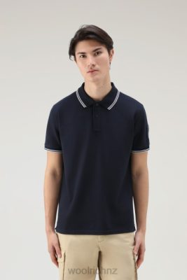 Woolrich NZ - Woolrich Monterey Polo Shirt in Stretch Cotton Piquet Melton Blue Men DL82556 Clothing