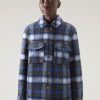 Woolrich NZ - Woolrich Pemberton Check Overshirt in Wool Blend Flannel Azure Check Women DL82277 Clothing